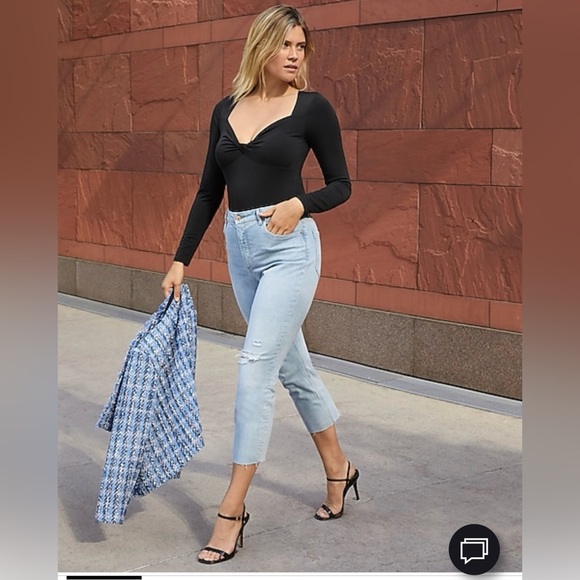 Express Denim - Express Curvy Super High Waisted Ripped Mom Jeans